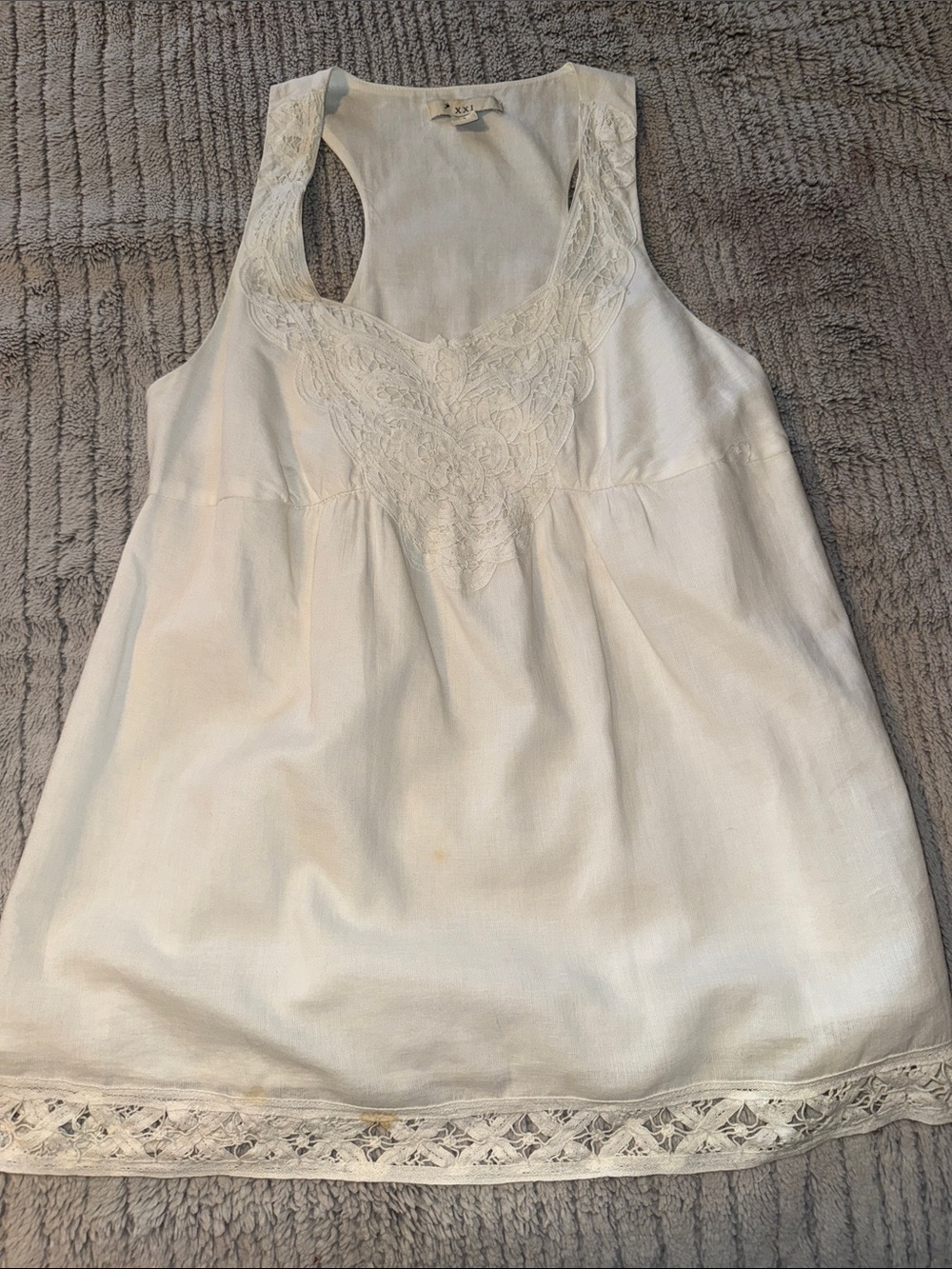 White Lace-Trim Racerback Tank